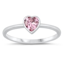 Heart Ring Genuine Sterling Silver 925 Rhodium Plated Finish Height 6 mm Size 5