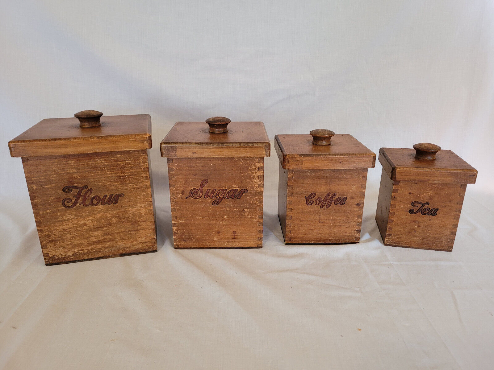 Wooden Old Styled Box Kitchen Canisters Set