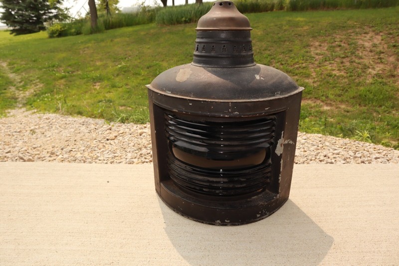 Antique Vintage Nautical Ship Lantern Lamp Blue Ribbed Glass Boat Light Maritime