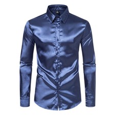 Formal Wedding Men Satin Top Shirt Evening Party Night Clubwear Banquet Shirt