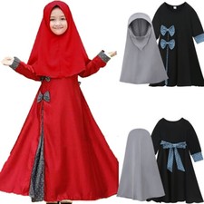 Children Girls Muslim Islamic Two Piece Overhead Khimar Hijab Abaya Kaftan Robes