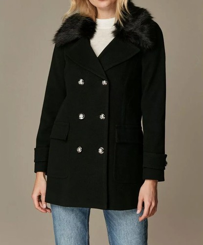 Wallis Black Faux Fur Collar Military 