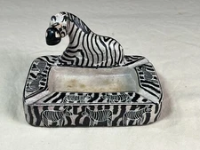 Vintage Genuine BESMO Hand Carved Soap Stone Zebra Ashtray