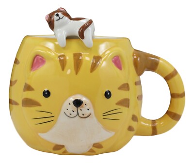 Cute Tabby Cat Ceramic Coffee Cappuccino Cup Mug & Sleeping Kitten Spoon Set