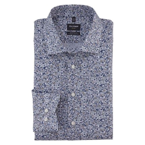 Olymp Luxor 24 / Seven Camicia Uomo Blu Floreale 131074 30 Rosa - Foto 1 di 3