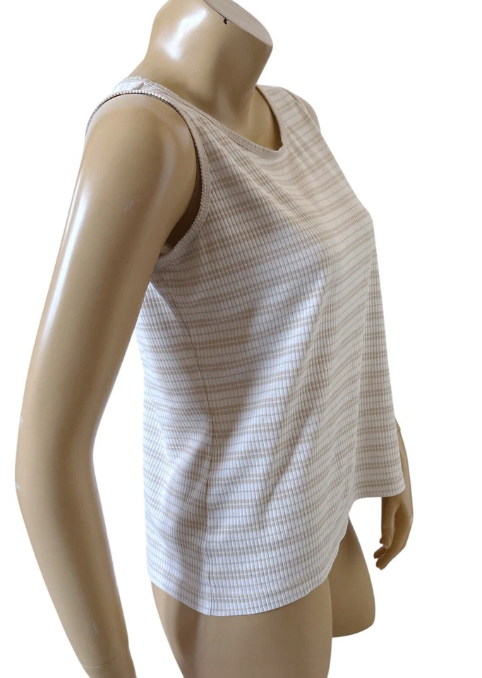 Camiseta sin mangas CLASSIC ELEMENTS para mujer talla pequeña beige blanco a rayas Foto 3 de 4