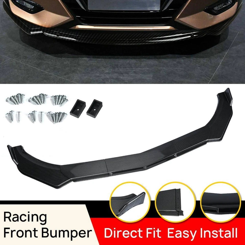 For Kia Forte Carbon Fiber Look Front Bumper Lip Spoiler Splitter Body Kit Black Foto 2 de 4