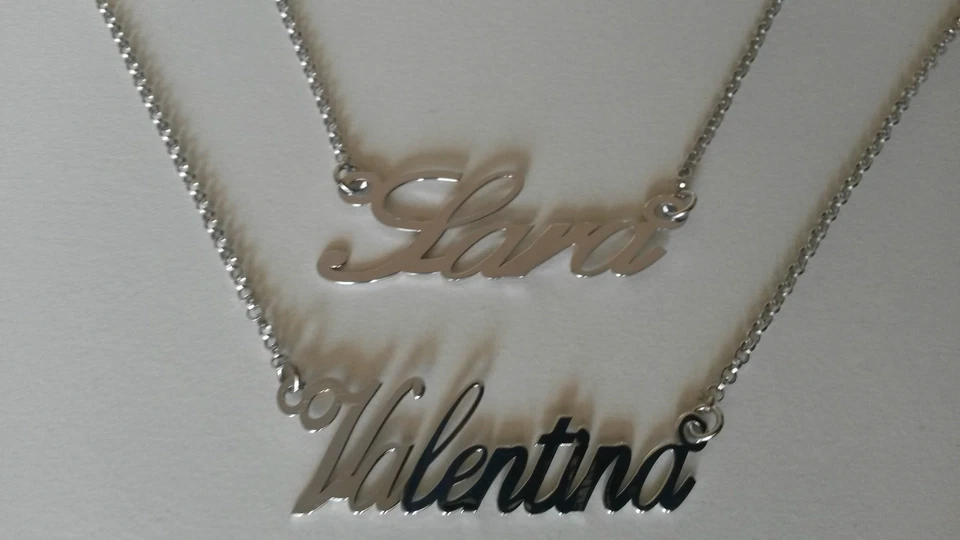 SLJEWELS Collana in argento 925 rodiato con NOME personalizzabile TUTTI I NOMI POSSIBILI