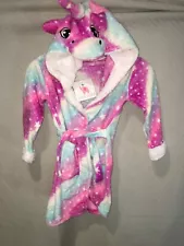 JAX & OLIVIA Fuzzy Cozy Rainbow Galaxy Unicorn Hooded Multi-Color Robe Size 6