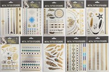 50 Metallic Flash Tattoo Sheets   Waterproof Temporary Body Art Stickers Jewelry