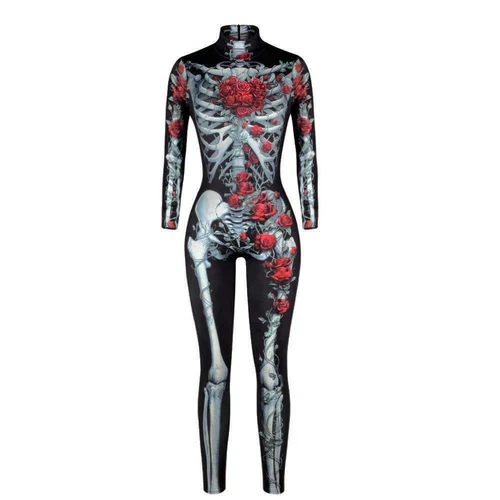 Halloween Damen Skelett Knochenrahmen Overall Body Fancy Dead Cosplay Kostüm - Bild 7 von 13
