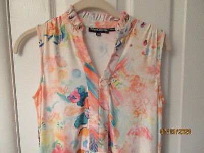 NWT TOLANI WATER COLOR and FLORAL LONG TIERED MAXI DRESS WHITE