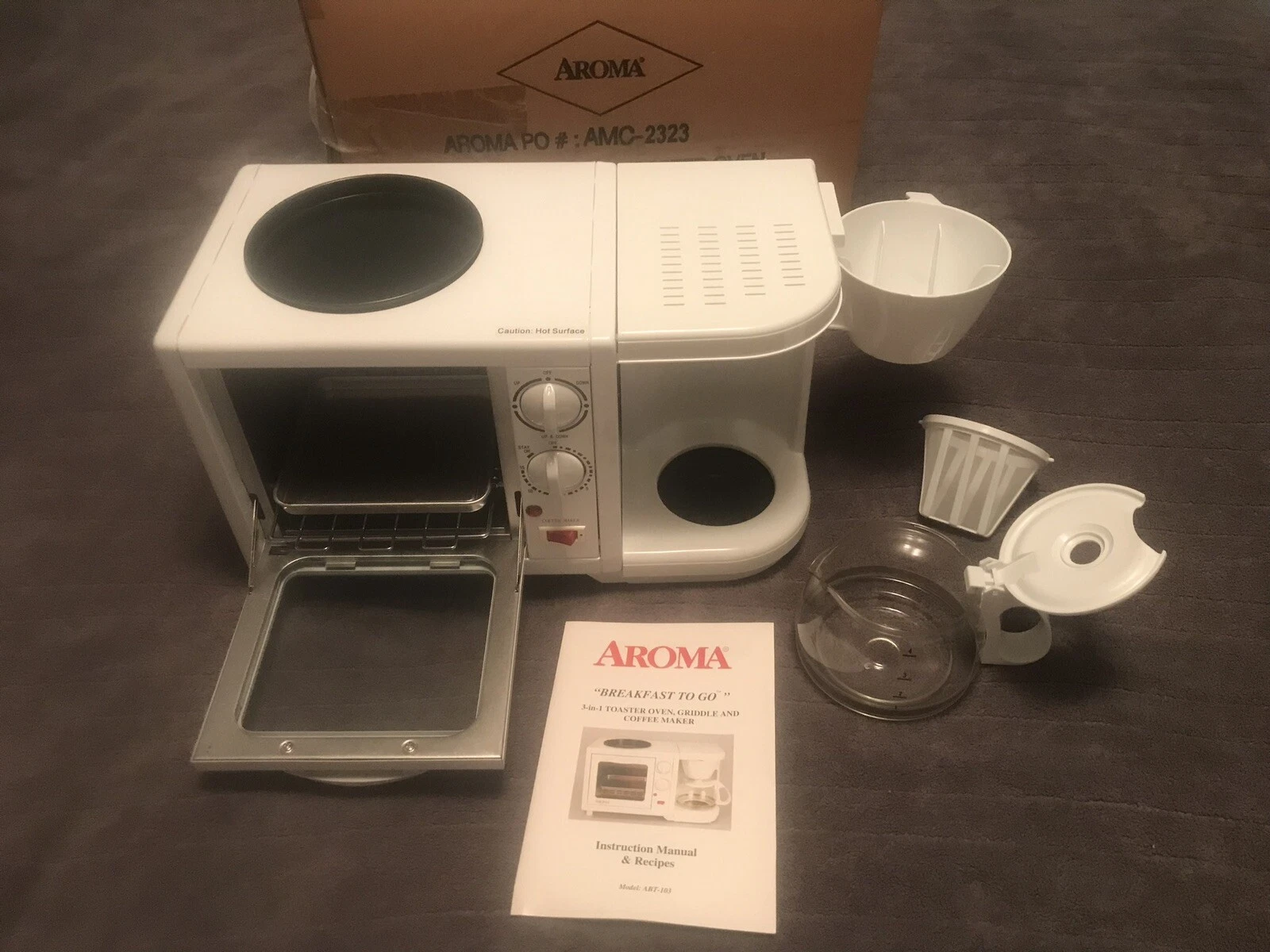 Aroma Breakfast-To-Go 3-in-1 Toaster Oven,Coffee Maker, Griddle Model ABT-103