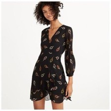 Madewell Black Poppy Wrap Long Sleeve Peacock Mini Dress 6
