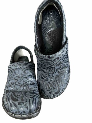 BOC Clog Shoe Born Black/Navy Paisley Leather Suede Wedge