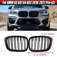 Gloss Black Dual Slats Front Kidney Grille For BMW X3 G01 X4 G02 18-21 Pre-LCI