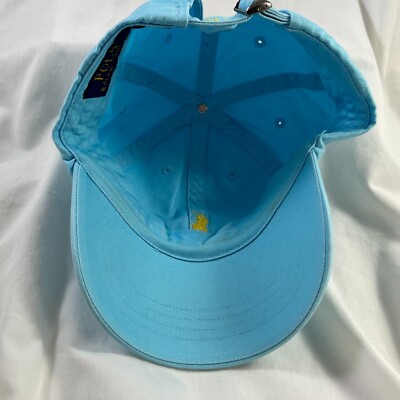VTG Polo Ralph Lauren Hat Cap Strap Back Blue W/Yellow Pony Logo