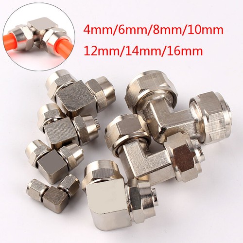 4-16mm Copper Equal Elbow Push In L Connector Pneumatic Tube Fitting Inline Fit