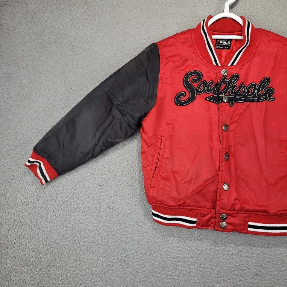 Southpole 男孩夹克小号红色黑色校服风格纽扣外套 — 第 4/4 张图片