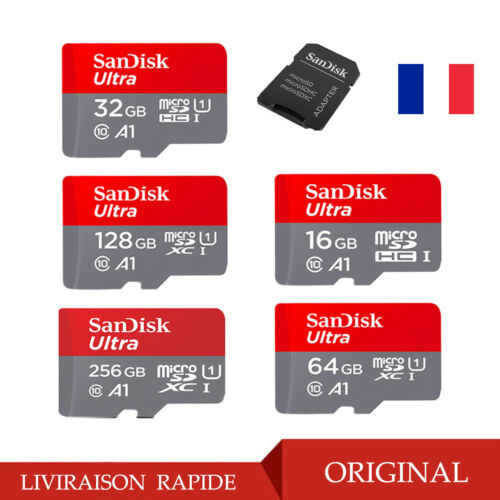 Carte mémoire SANDISK Micro SD 16 32GB SDHC 64 128GB 256GB SDXC avec Adaptateur - Photo 1/17