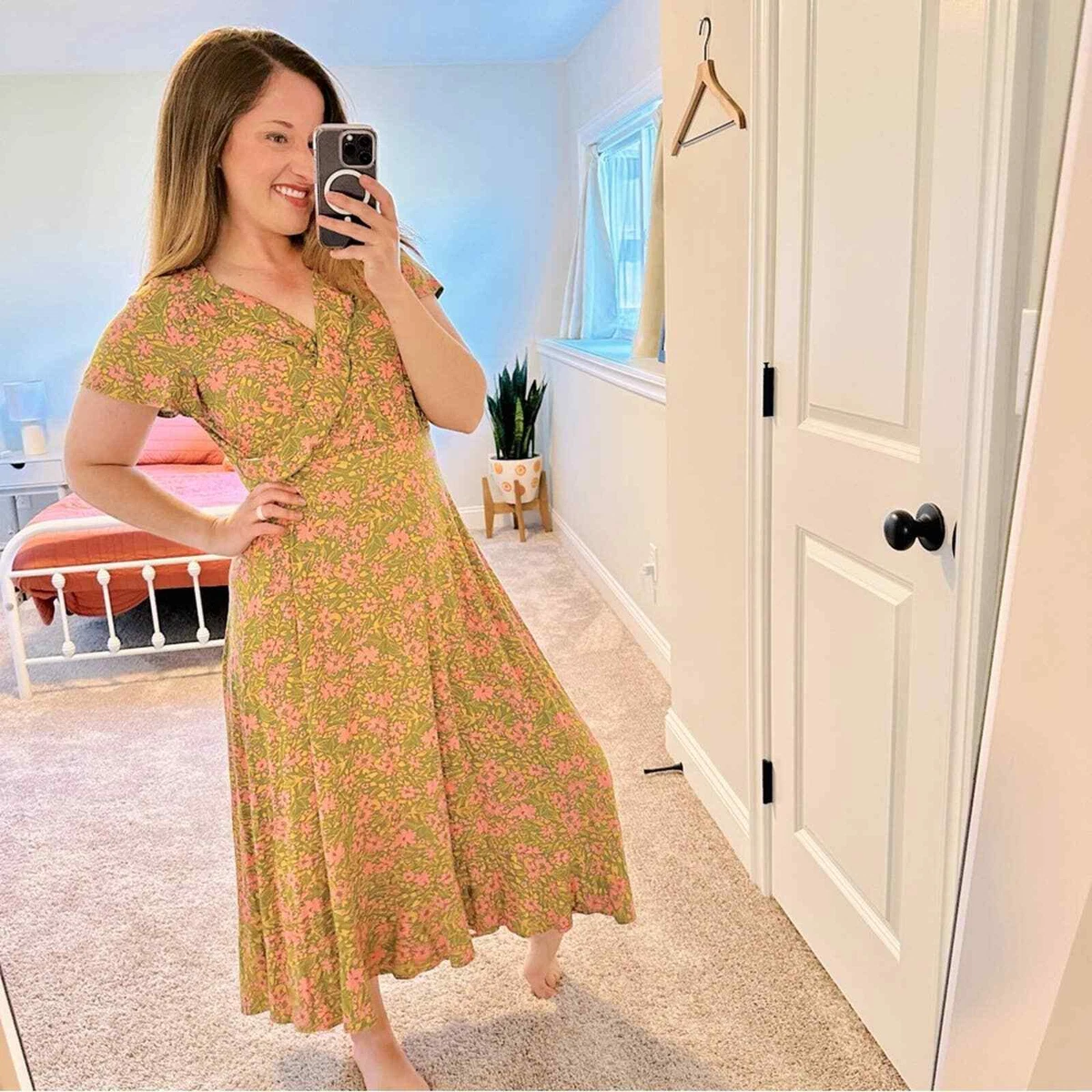 ModCloth Green Pink Floral Maxi Dress Large eBay