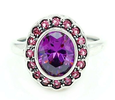 2CT Natural Amethyst & Sapphire 925 Solid Sterling Silver Filigree Ring Sz 7 XA2