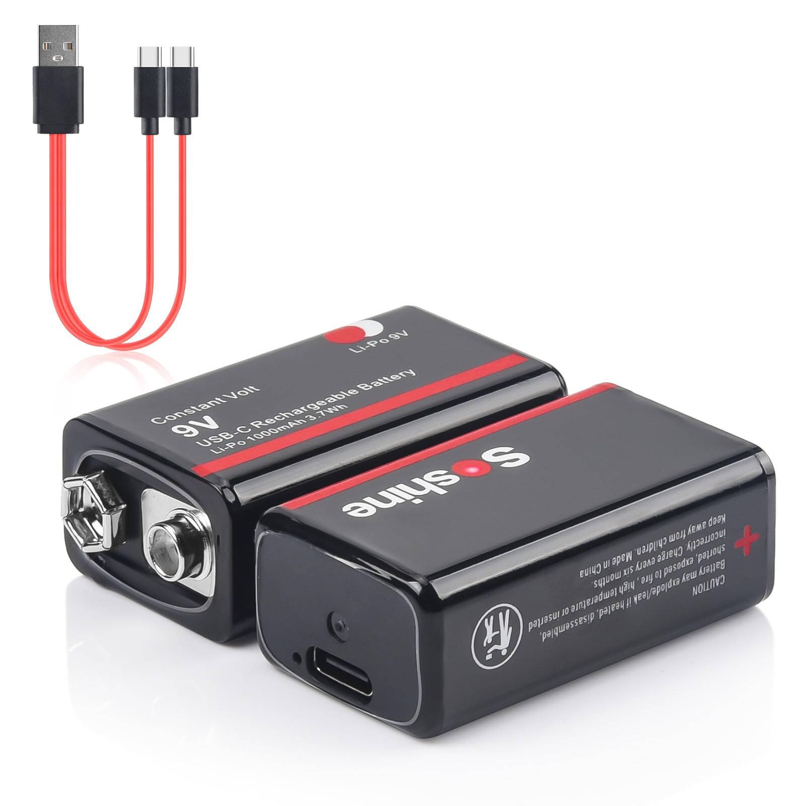 9V Rechargeable Batteries, USB C 9 Volt Battery with Type C Fast Charing Cabl...-image