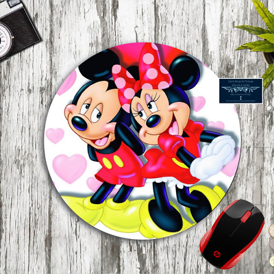MICKEY MINNIE HEARTS LOVE ROUND CUSTOM PC RUBBER MOUSE PAD DESK MAT OFFICE GIFT