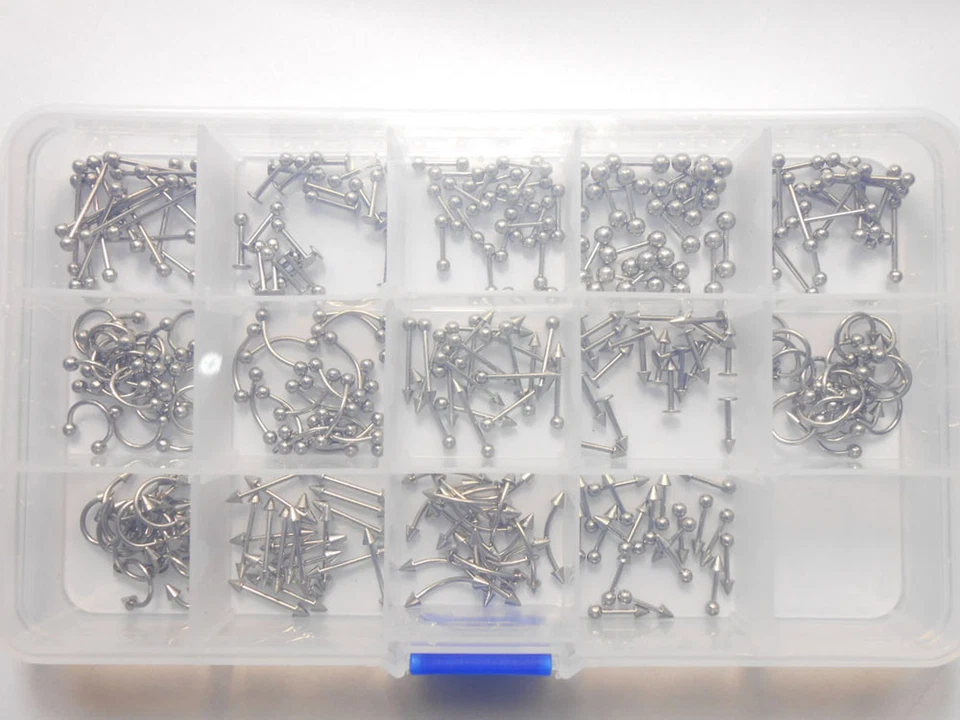 Venta al por mayor 70/140/280 piezas mezcla 14 estilo 316L Tragus barra piercing corporal joyería Foto 2 de 2