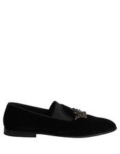 Dolce & Gabbana Black Crown Embellished Men Loafers Men's Shoes