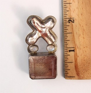 Vintage Chris Bales Elligators Sterling Rutilated Quartz Biwa Pearl Moonstone