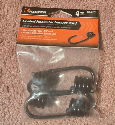 Keeper Corp. Coated Bungee Cord Hooks Pack of 4  5/16'' & 3/8 cord #06457 NEW