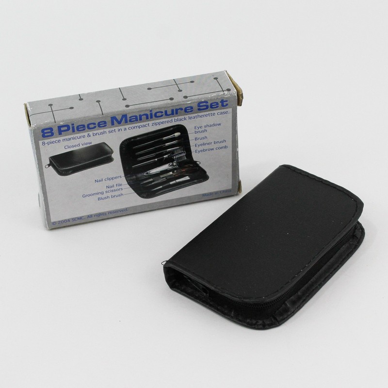 2004 8-Piece Manicure & Brush Set Black Leatherette Case Original Box