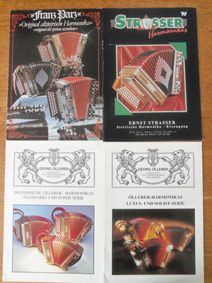 STRASSER/ OLLERER/ PARZ BUTTON ACCORDION CATALOGS - FULL COLOR 1990's LOT OF 4