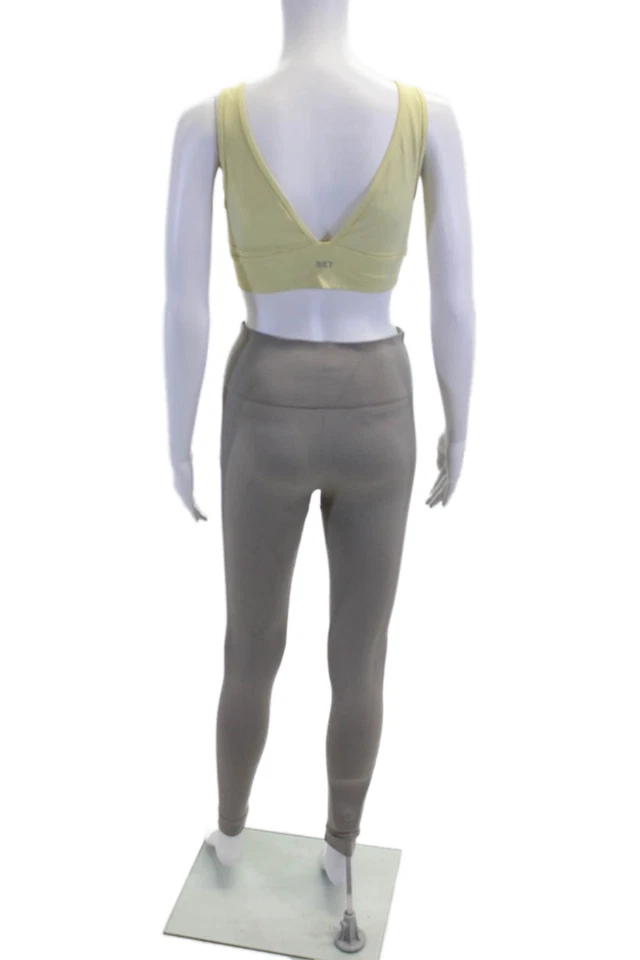 Conjunto de sujetador deportivo leggings con detalle acanalado activo para mujer gris talla M Foto 3 de 4