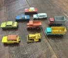 Vintage Lot 9 Matchbox Lesney Cars Bulldozer Dump Trucks Ambulance Automobiles