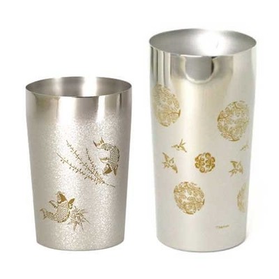 HORIE titanium double tumbler Premium Tori 350ml & Koi 270ml Japan Gift New