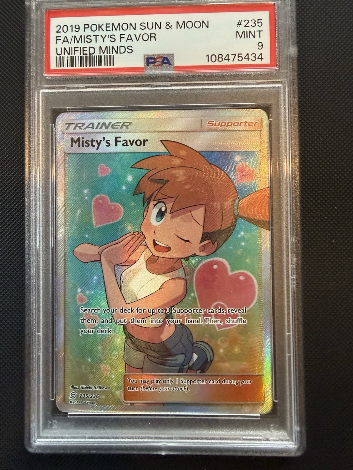 Misty's Favor 235/236 Pokemon TCG PSA 9 Gem Mint, Unified Minds Sun & Moon