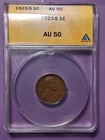 1923-S LINCOLN CENT. ANACS CERTIFIED AU-50. ORIGINAL/ SCARCE/ RARE IN HIGH GRADE
