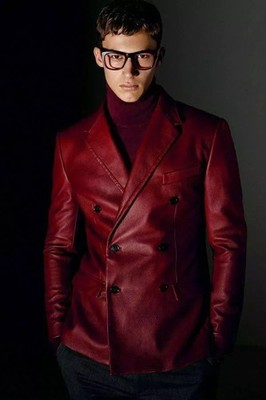 NEW Men's Real Lambskin Leather Red Blazer Soft Button Coat Suit Custom Handmade