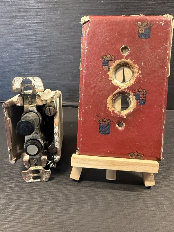 Antique 1903 Push Button Switch And Plate Original Wallpaper And Original Switch