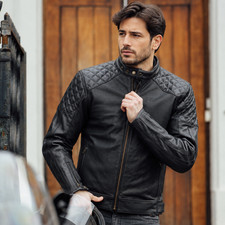 Men's Perforated Quilted Cafe Racer Genuine Leather Motorcycle Biker Jacket