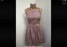 Zara skater Dress Medium 10 fit flareshort boho texturedl rust beige grey dotty