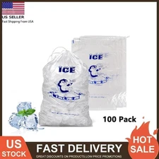 100 Pack Ice Bags 10lbs with Drawstring Reusable Ice Storage Bags Freezer Keeper