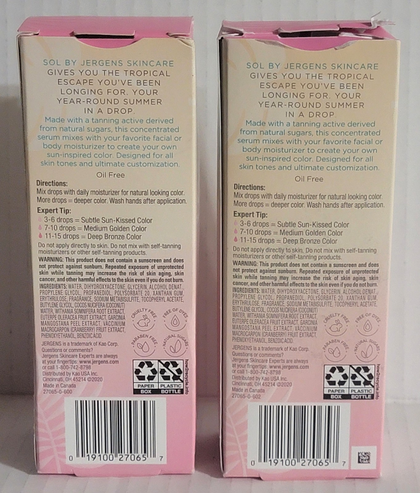 Sol by Jergans Serum Sunless Tanning Lot Of 2, New In Package