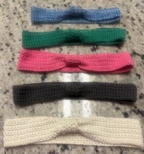 Lot of 5 crochet Handmade Headbands-Blue, Green, Pink, Gray, Cream