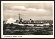 AK Torpedoboot der Kriegsmarine bei schwerem Wetter 