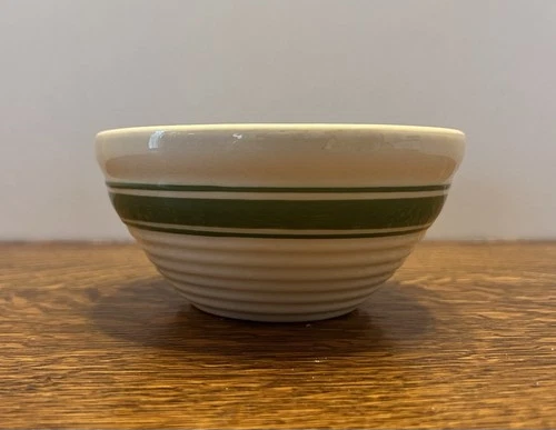 Hull Beehive Yellowware Green Stripe Bowl