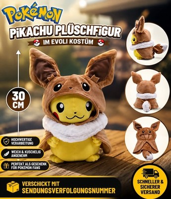 Pikachu im Evoli Kostüm Plüschfigur 30 cm Kuscheltier Pokémon Stofftier Plush