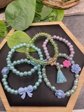 5 PC Child  s Kid Beaded Stackable 2  Diameter Plus Stretch Bracelet Set B141